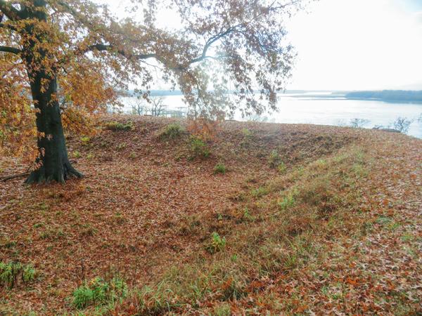 a bluff above the river on a stormy fall day