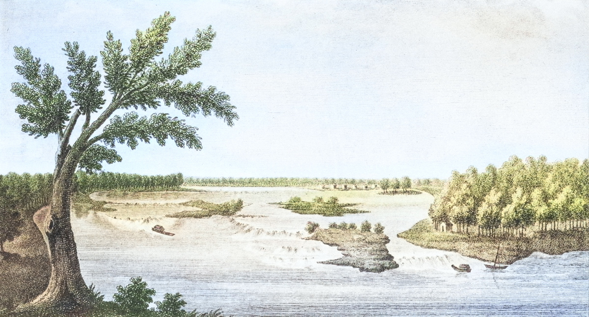 Historic lithograph of the Falls of the Ohio River